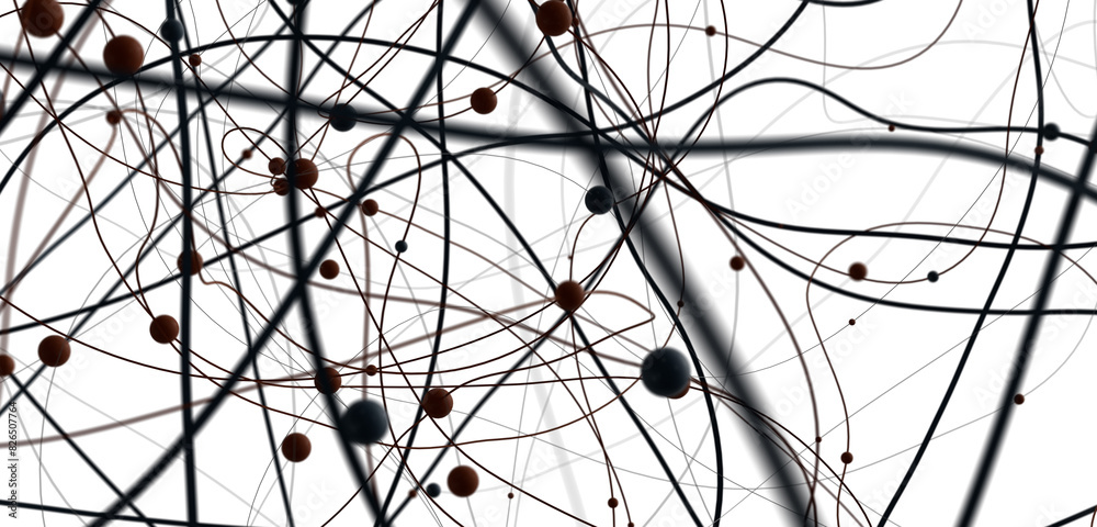 Aufkleber Big data visualization. Network connection structure with chaotic distribution of points and lines. 3D rendering.