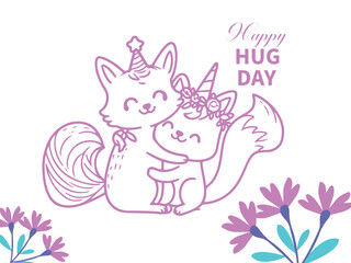 Happy hug day line art vector illustration