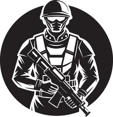 illustration of a soldier with rifle black and white 