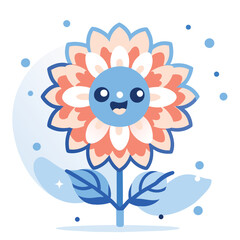 Fototapeta premium Happy Cartoon Flower with Blue Center and Orange Petals