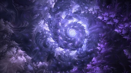 purple, featuring a swirling vortex or spiraling tentacle-like structure that engulfs the frame with dynamic, fluid motion.