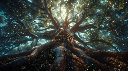 a very large and detailed tree. The tree is in the center of the image and take up most of the...