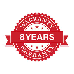 8 Years Warranty. Warranty Sign. Vector Illustration Isolated on White Background. 