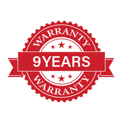 9 Years Warranty. Warranty Sign. Vector Illustration Isolated on White Background. 