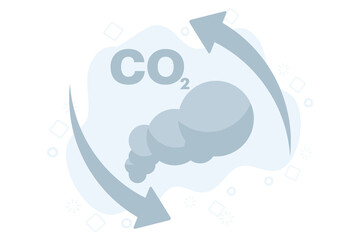 CO2 smoke concept. Up Down Arrow Illustration of Cloud Carbon Dioxide Emissions. Air and environmental pollution. air cleanliness standards. Flat vector illustration isolated on background.