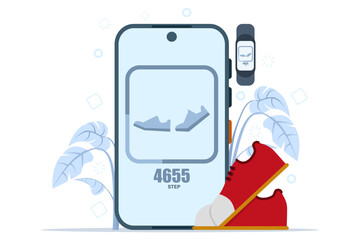 Bracelet Bracelet concept with running activity and fitness tracking app on mobile phone screen, smart phone with running tracker and bracelet, walking steps against sports technology on mobile phone.