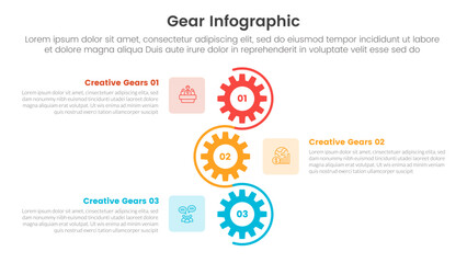 gear cogwheel infographic template banner with vertical line circular connection with 3 point list information for slide presentation
