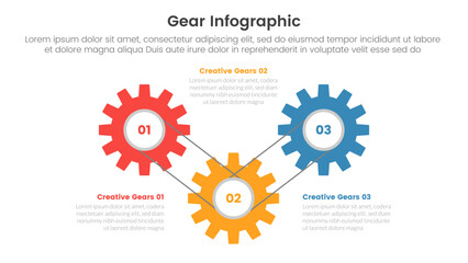 gear cogwheel infographic template banner with gear line linked connection with 3 point list information for slide presentation