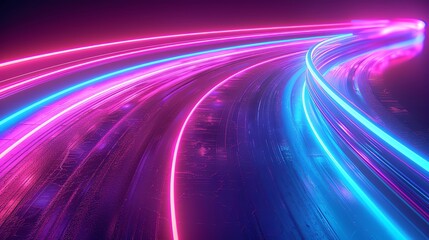 Curved neon light streaks, pink and blue hues, digital illustration, high detail, abstract design