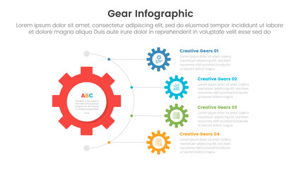 gear cogwheel infographic template banner with half circular line connection with 4 point list information for slide presentation