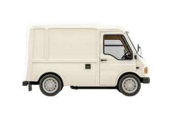 Side view of white delivery van on transparent background