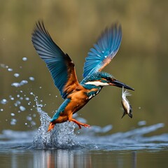 Diving kingfisher catching a fish  - 1
