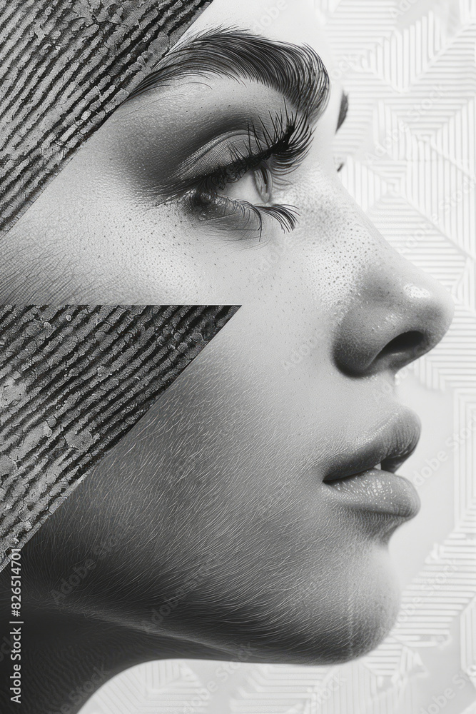 Aufkleber minimalist isometric triangles with eye shapes, interspersed with geometric forms,