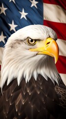 Obraz premium An American bald eagle with the American flag in the background