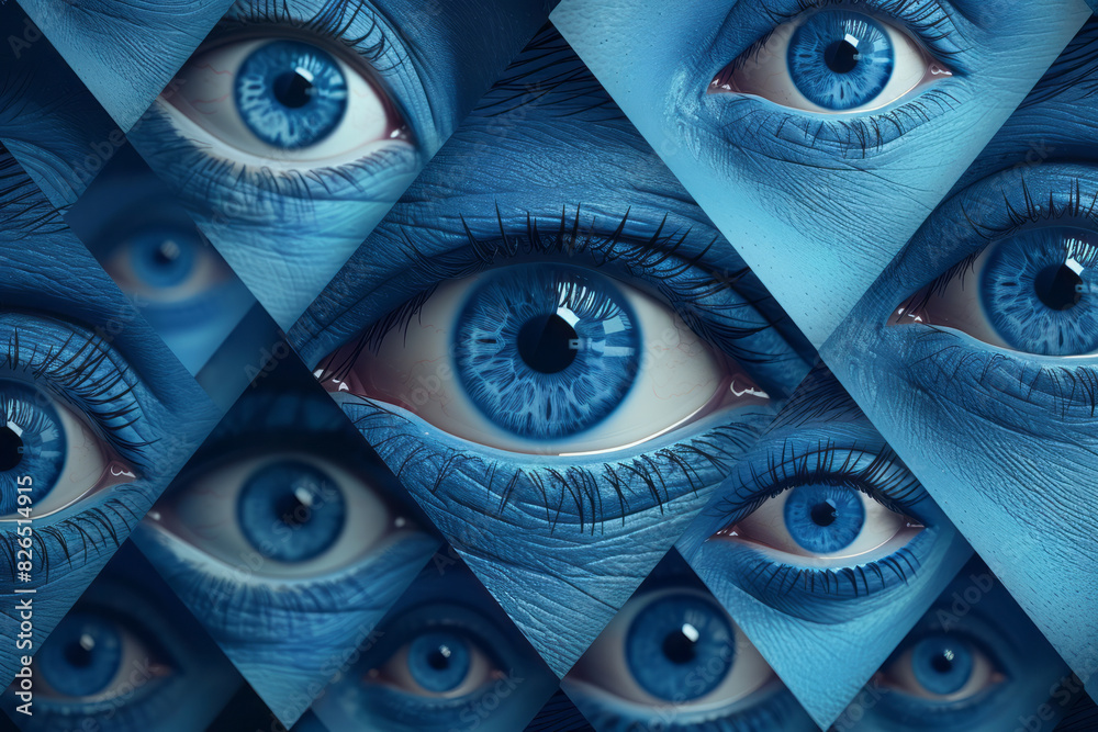 Aufkleber seamless pattern of isometric pentagons with eye icons in the center,