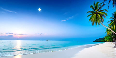 Obraz premium Tropical white sand beach with coco palms