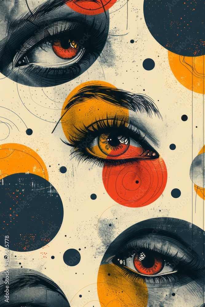 Aufkleber minimalist isometric circles with eye designs in a seamless pattern,