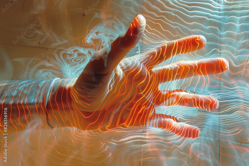 Fototapete isometric pattern of hands overlapping in a wave-like motion, creating an energetic and fluid design