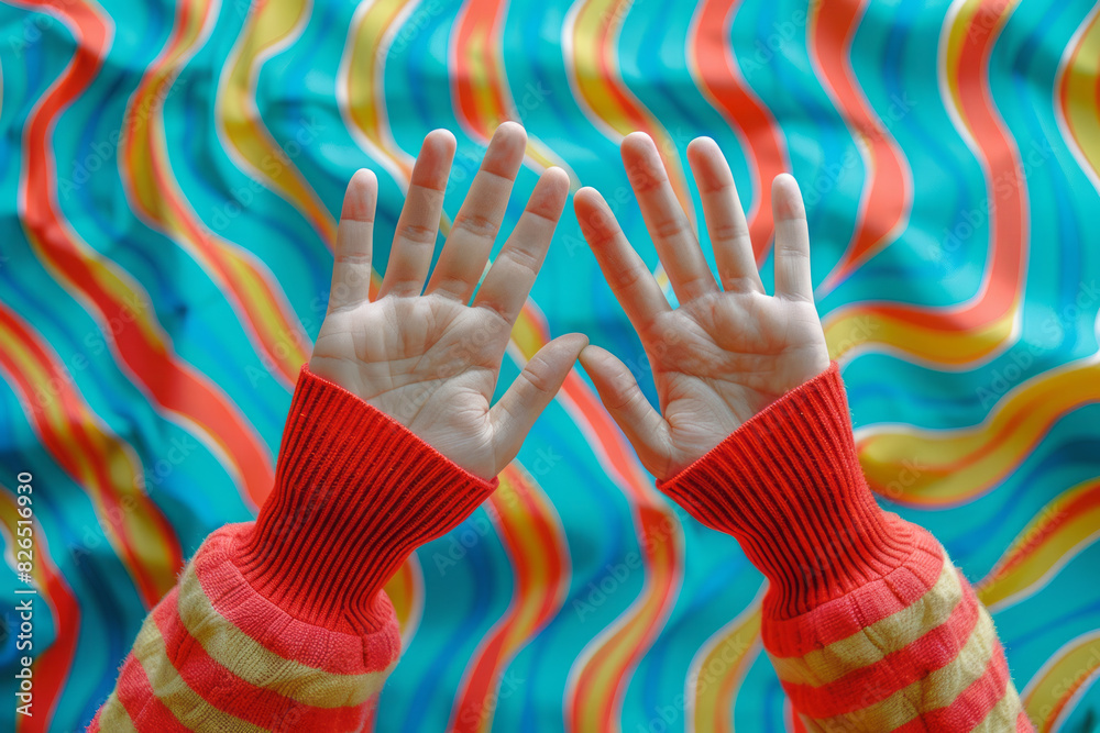 Aufkleber Minimalist isometric pattern of hands in a zigzag arrangement, emphasizing dynamic movement and energy,