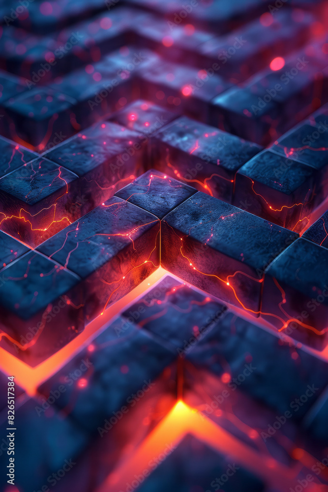 Leinwandbilder Isometric pattern of heartbeat lines creating a lattice effect, emphasizing structure and flow,