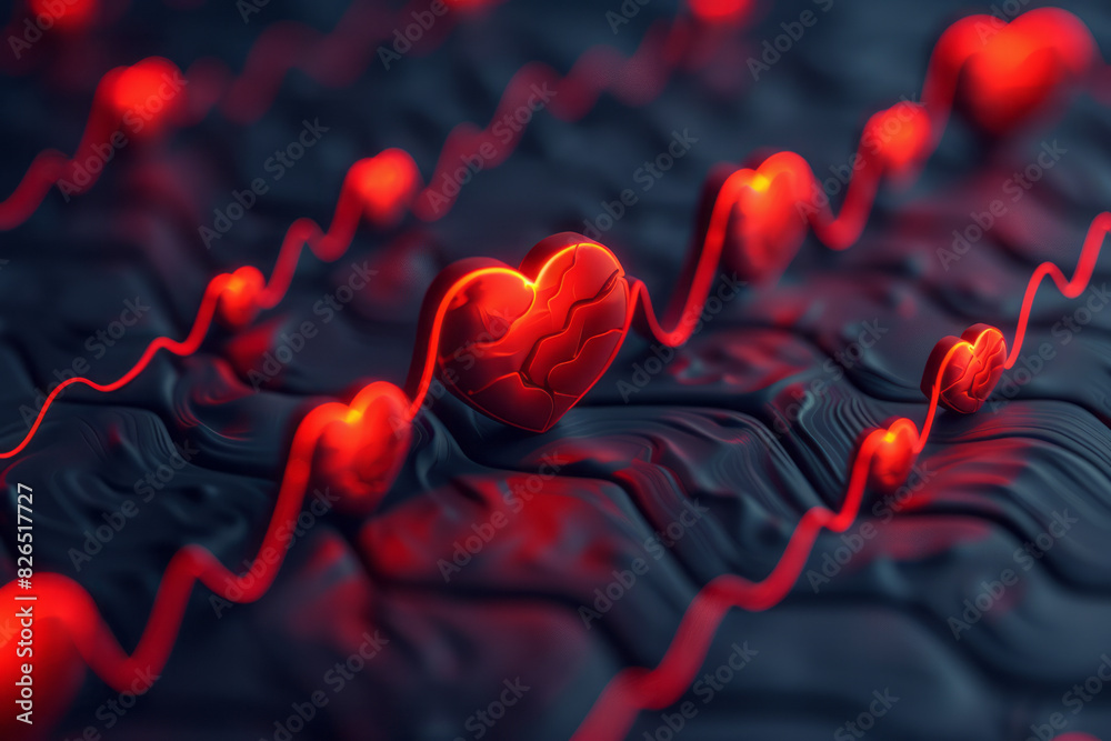 Aufkleber Seamless isometric pattern with heartbeat shapes in a staggered arrangement, emphasizing dynamic rhythm,