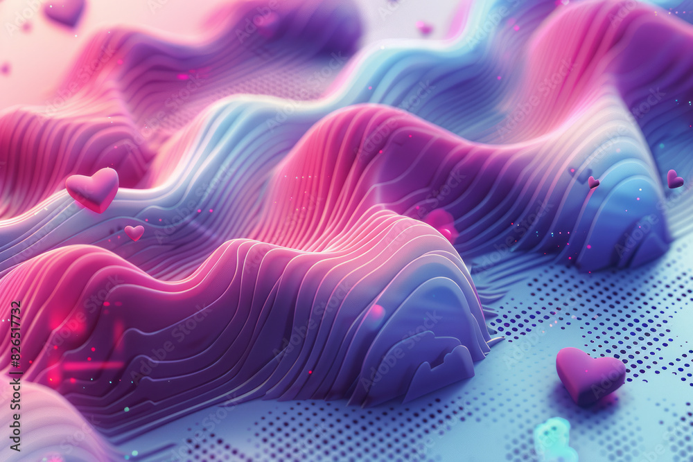 Fototapete Seamless isometric pattern with heartbeat shapes in a staggered arrangement, emphasizing dynamic rhythm,