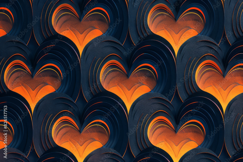 Aufkleber Seamless isometric pattern with heartbeat shapes in a staggered arrangement, emphasizing dynamic rhythm,