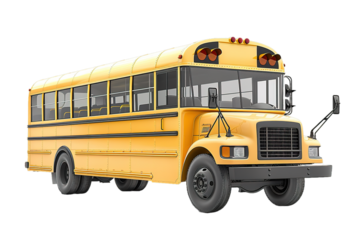 Yellow school bus on transparent background