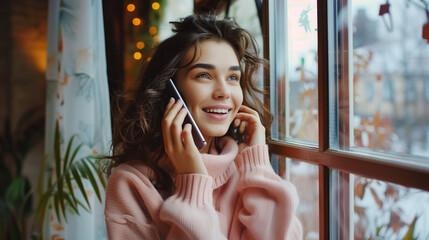 woman technology smartphone communication phone mobile mobile phone using talking internet business young smile holding connection white relaxed chatting online