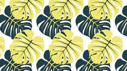 Seamless two-color pattern with monstera leaves