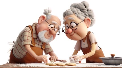 grandmother, senior, elderly, grandparent, love, cartoon, elder, together, togetherness, happiness, couple, family, illustration, design, human relationships, affection, aged, bonding, comic, festive,