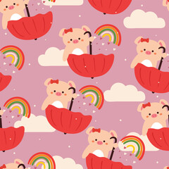 seamless pattern cartoon pig and sky element. cute animal wallpaper for textile, gift wrap paper