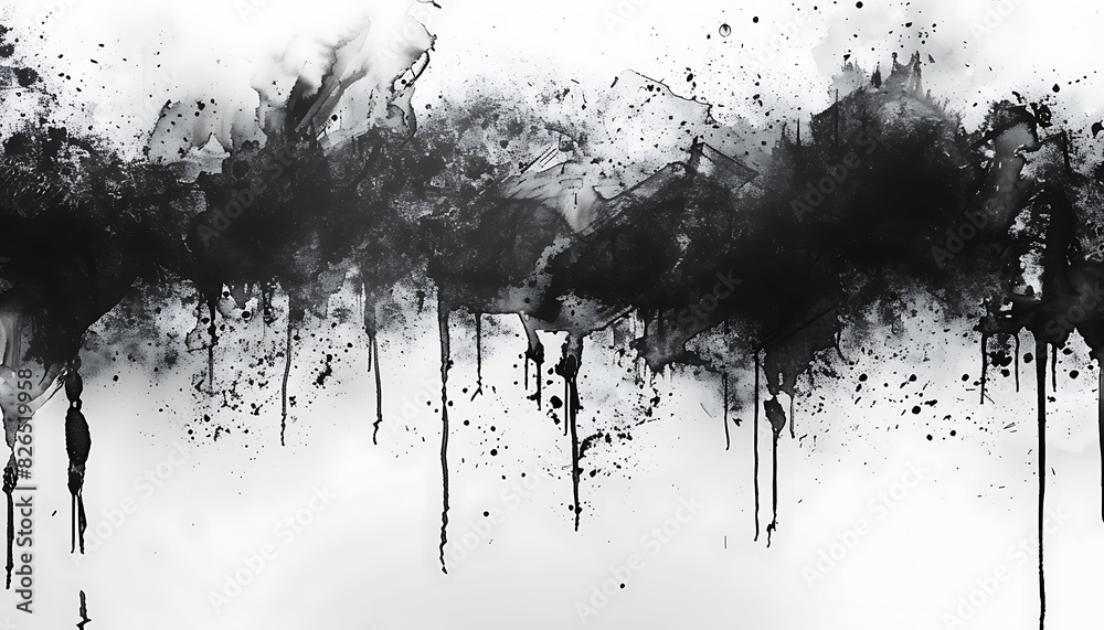 Fototapete high-resolution abstract watercolor texture with black ink on a white background, featuring intricat