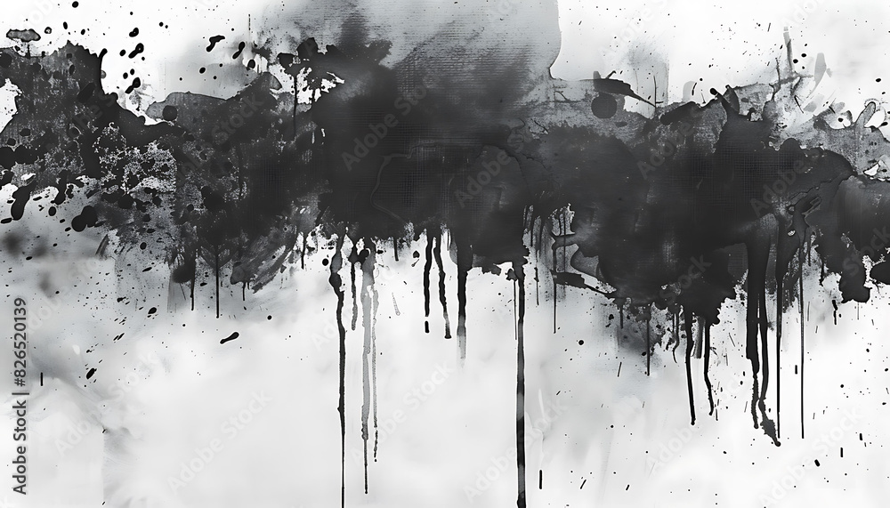 Fototapete high-resolution abstract watercolor texture with black ink on a white background, featuring intricat