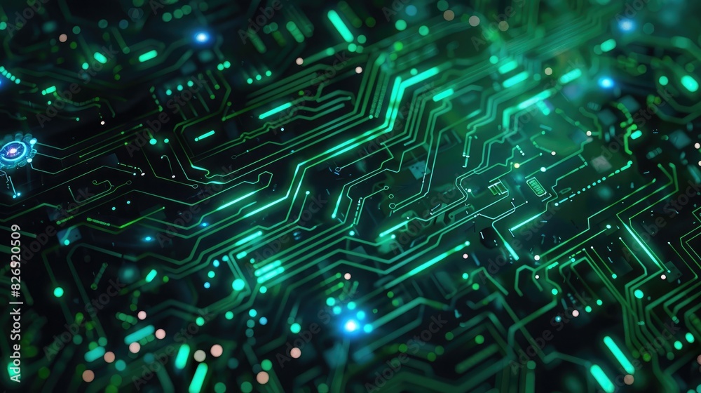 Poster digital circuit board pattern creating a tech-themed background.