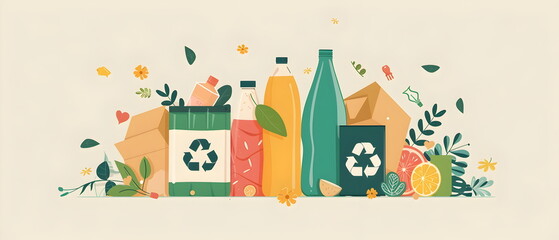 Obraz premium Zero Waste illustrated Vectors, Separating waste, protecting the environment, flat color, recycled bin, saving Earth, oxygen, green ever