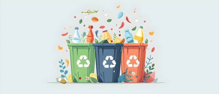 Zero Waste illustrated Vectors, Separating waste, protecting the environment, flat color, recycled bin, saving Earth, oxygen, green ever