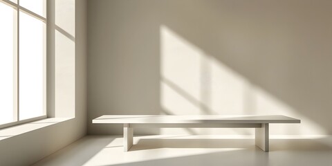Fototapeta premium Sunlit Minimal Table for Product Display in Contemporary Interior