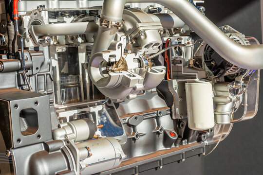 Modern tractor electric engine close up