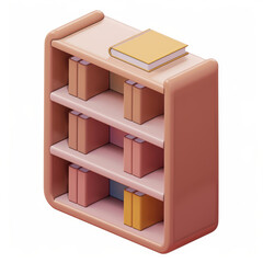 Bookshelf icon in 3D style on a white background