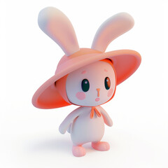 Bunny in a hat icon in 3D style on a white background