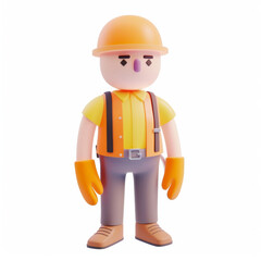 Worker in an orange suit icon in 3D style on a white background