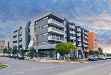 Suburban residential building in Sydney NSW at sunset Melbourne Victoria Australian Suburbia