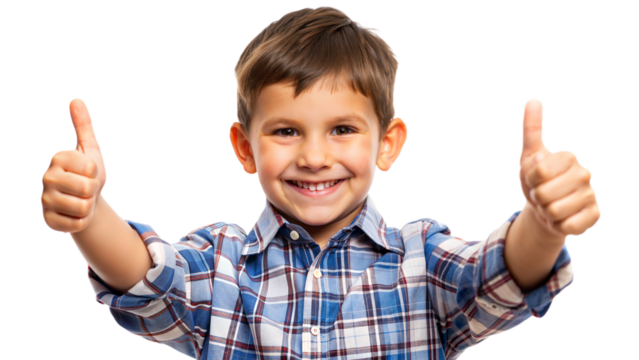 Child Thumbs Up – Boy Portrait: A young boy with a thumbs up, isolated on a white background.
