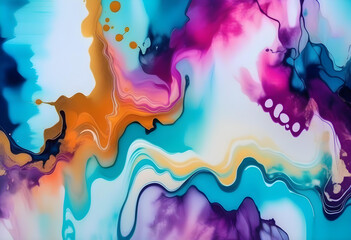 An abstract painting with marbled ink patterns on a white background