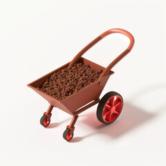 wheelbarrow with soil icon in 3D style on a white background