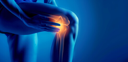 Person holding knee with highlighted pain area