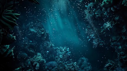 A top-down view of the dark and deep underwater world.