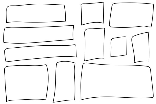 Handdrawn doodle grunge square highlights. Scribble rectangular frames set. Charcoal pen rectangle borders. Marker scratch scribble scrawl frames. Vector illustration of freehand painted angular note