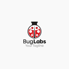 Illustration Vector Graphic Logo of Bug Labs. Merging Concepts of a Ladybug and Liquid Labs Shape. Good for business, startup, company logo